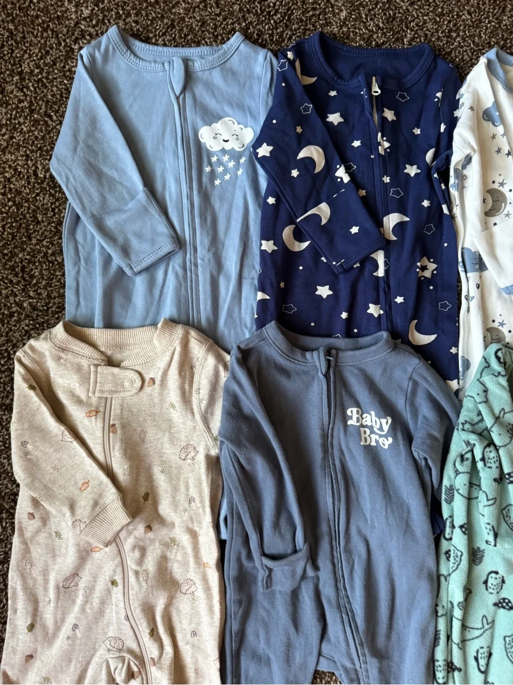 Lot of 6 Baby Boy Footed Sleepers 0-6 Months